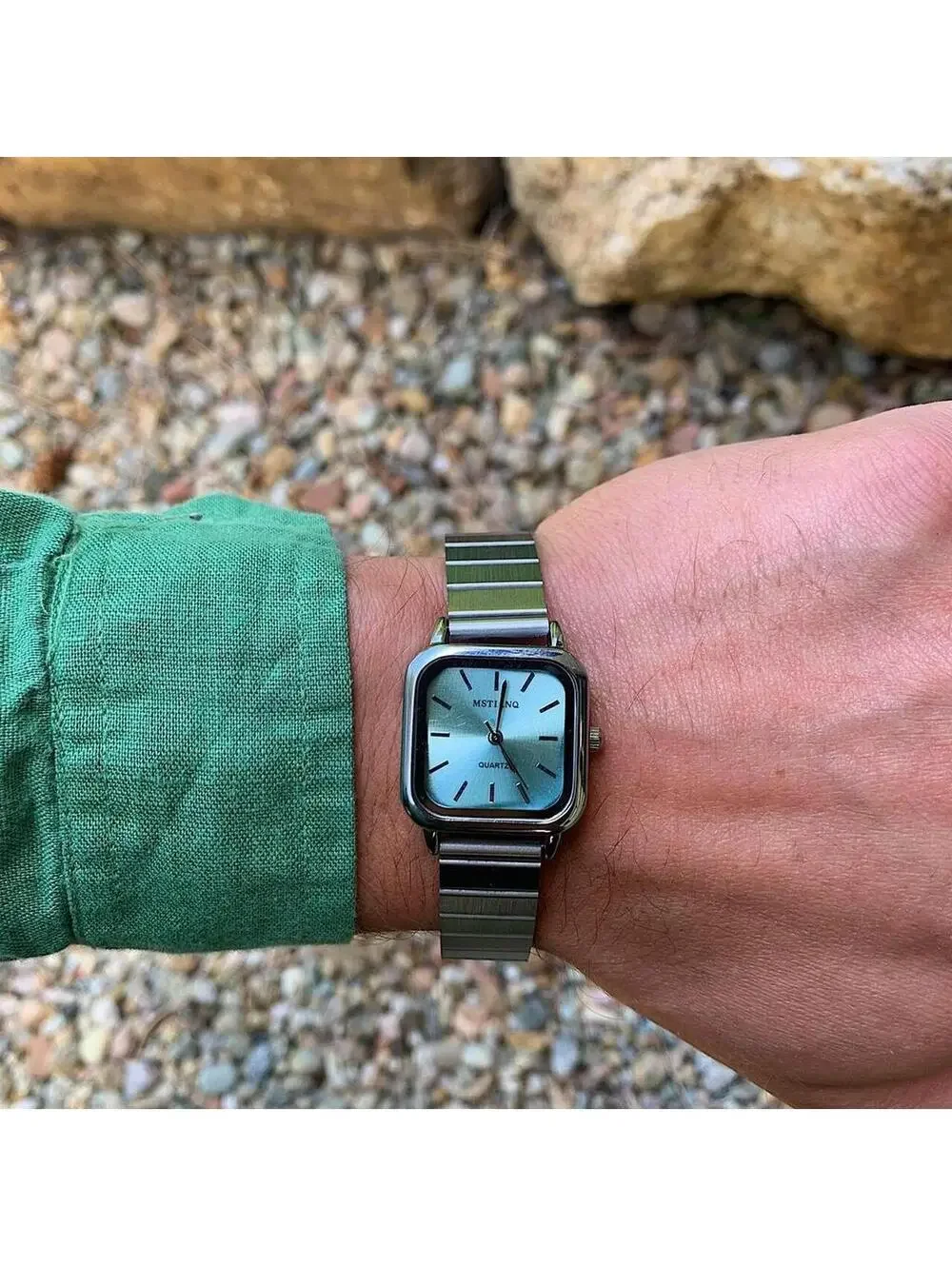 2000s Y2k style silver square blue face watch. Classy sporty style watch